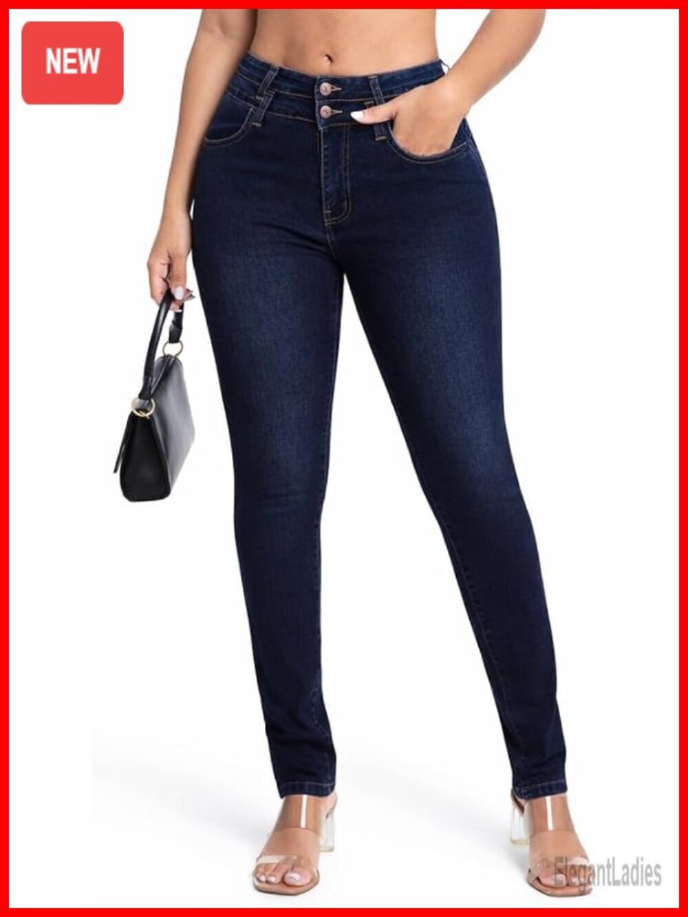 High Waisted 2 Button Stretch Skinny Jeans Butt Lift Slim Fit Denim Pants